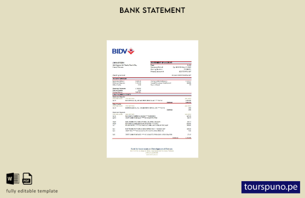 listo para imprimir plantilla de Excel de extracto bancario BIDV de Vietnam